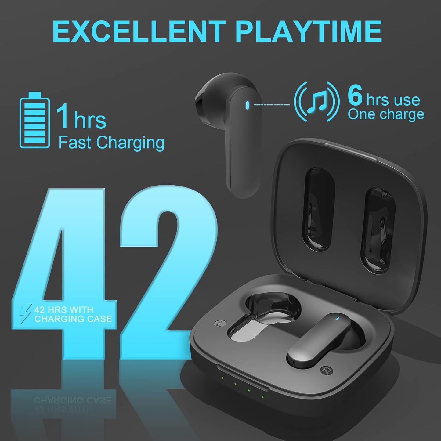 Tonomo - Wireless Bluetooth Noise Cancelling Earbuds With Mic & 42H Playtime