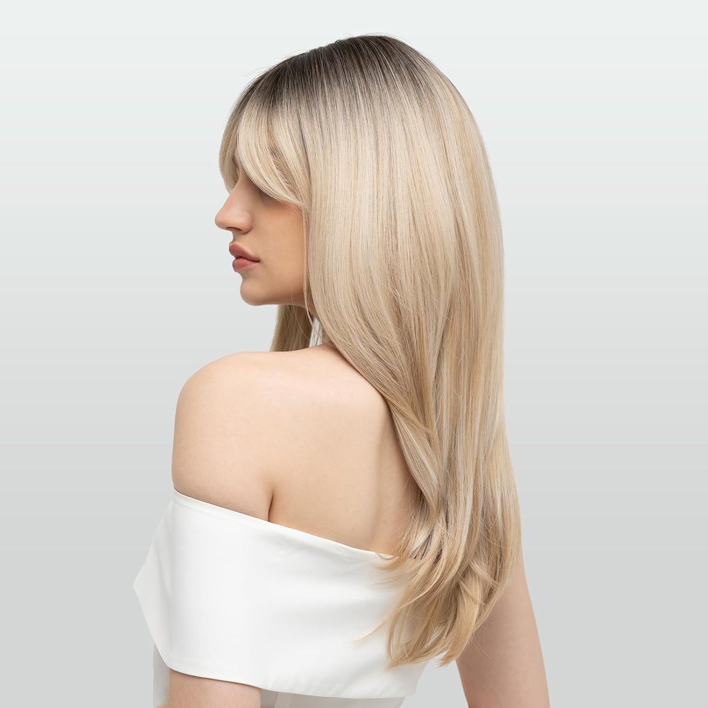 Feshfen - Ombre Blonde Synthetic Wig With Bangs For Women 45 Cm