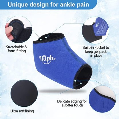 Hilph - Extra Large Ankle Ice Pack Wrap With 2 Hot Cold Packs For Injuries