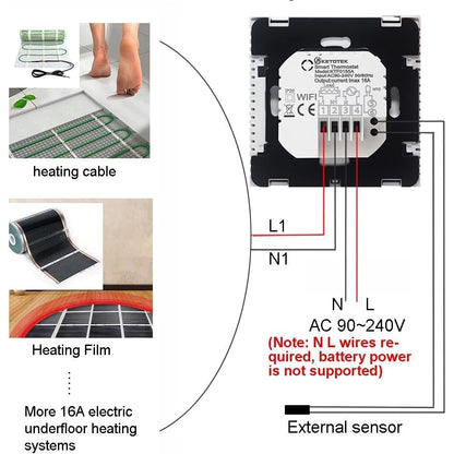 Ketotek - Wifi Thermostat 16A With Probe, Alexa Compatible, Programmable 220V