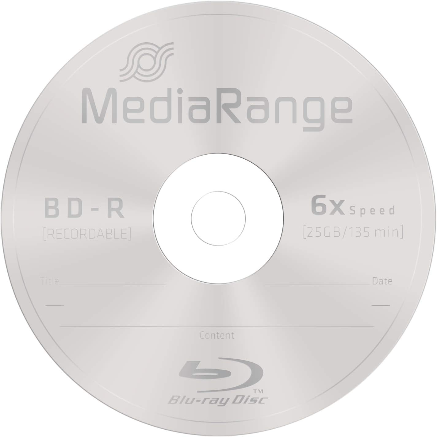 Mediarange - Bd-R 25Gb 6X Writing Speed, 25 Cakebox