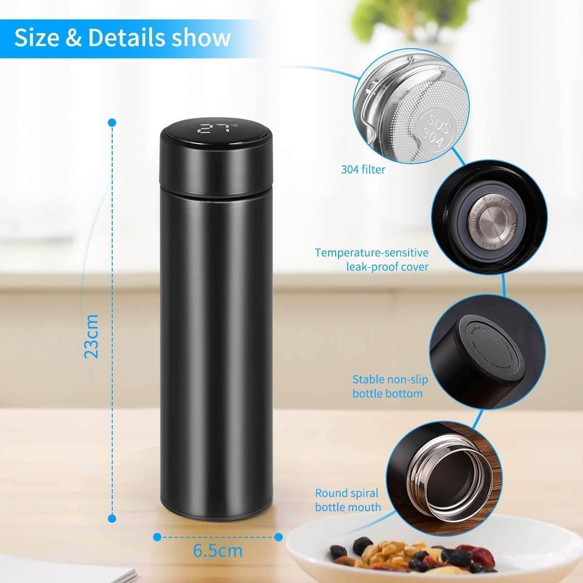 Techgadget - Stainless Steel Vacuum Insulated Smart Thermos Flask 500Ml