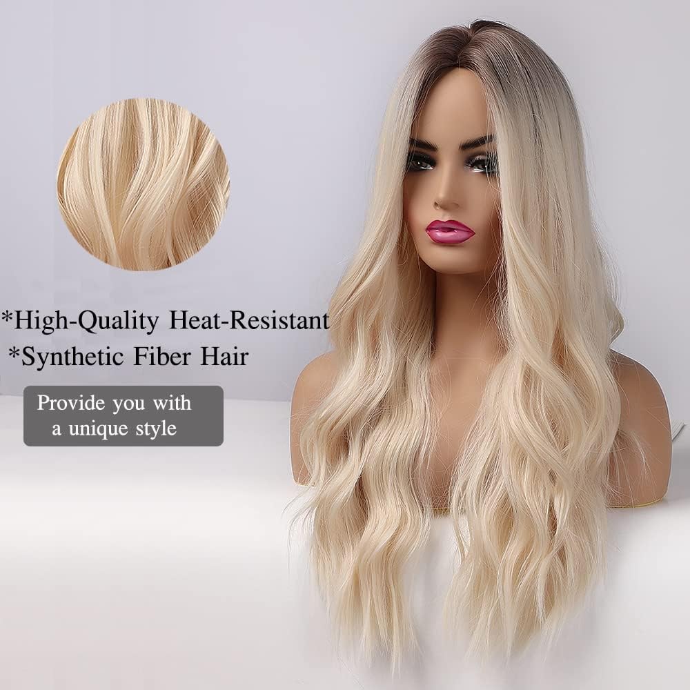 Esmee - 26" Blonde Ombre Synthetic Wig With Dark Roots