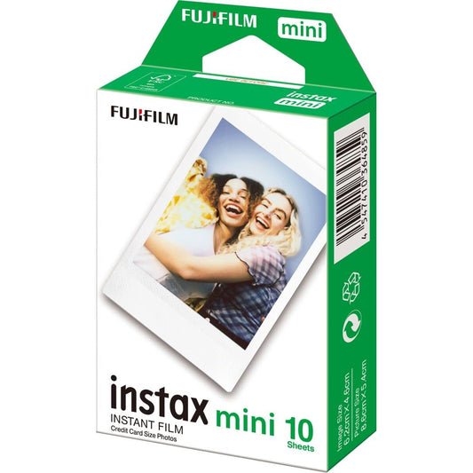 Instax Mini Film, 10 sheets pack; credit card sized instant film with vibrant color reproduction and fast picture development; compatible with all Instax Mini series cameras and smartphone printers; image size 46(W) x 62(H) mm.