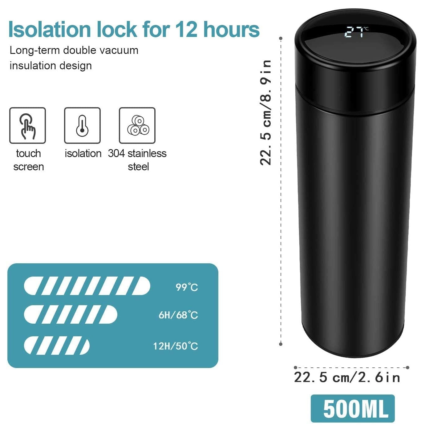 Techgadget - Stainless Steel Vacuum Insulated Smart Thermos Flask 500Ml