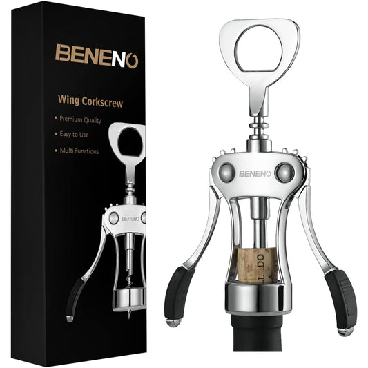 Beneno - Premium Zinc Alloy Wing Corkscrew Wine Opener, Silver