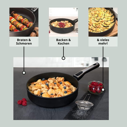 Genius - Cerafit Plasma High Rim Pan 26 Cm + Glass Lid, Oven-Safe, 3.2 L Capacity