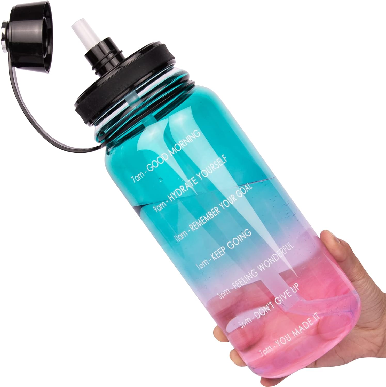 Liangcheng - 1.5L Glass Drinking Bottle With Time Marking, BPA-Free, Leak-Proof