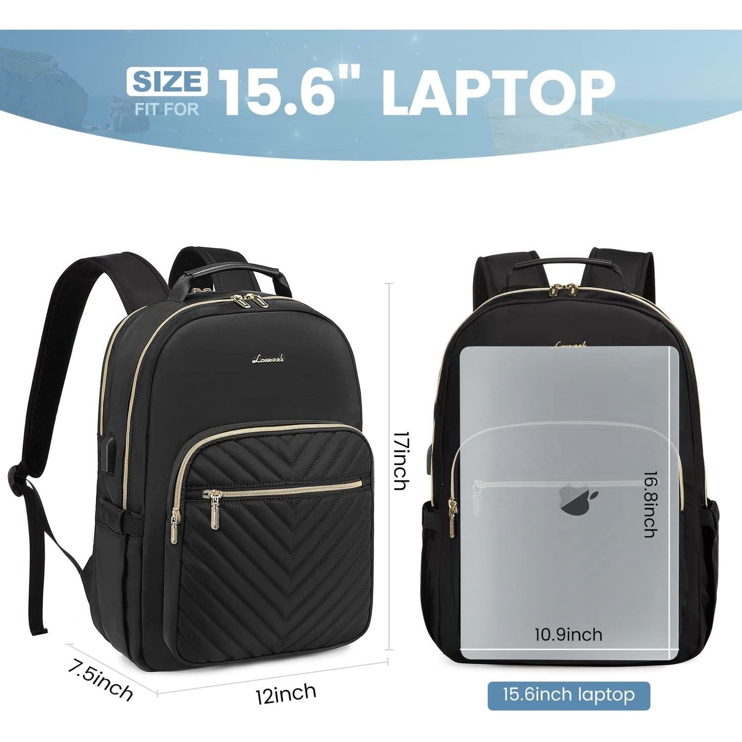 Lovevook - Laptop Backpack 15.6" With USB Charging Port