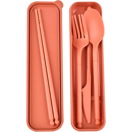 Cuntauk - Camping Utensil Set With Case, Reusable Plastic Cutlery (Orange)