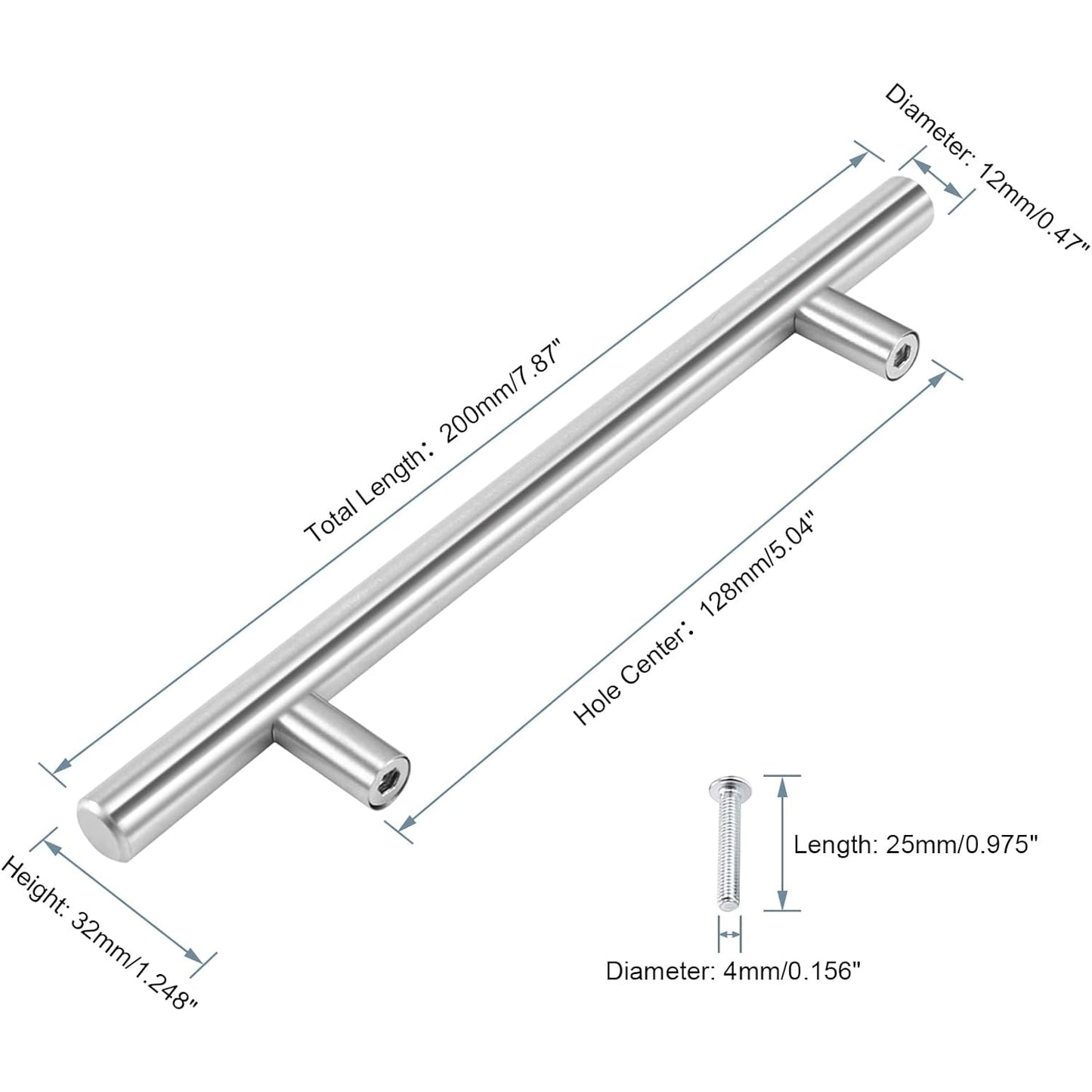 Estink - Pack Of 20 Stainless Steel T Bar Kitchen Cabinet Handles