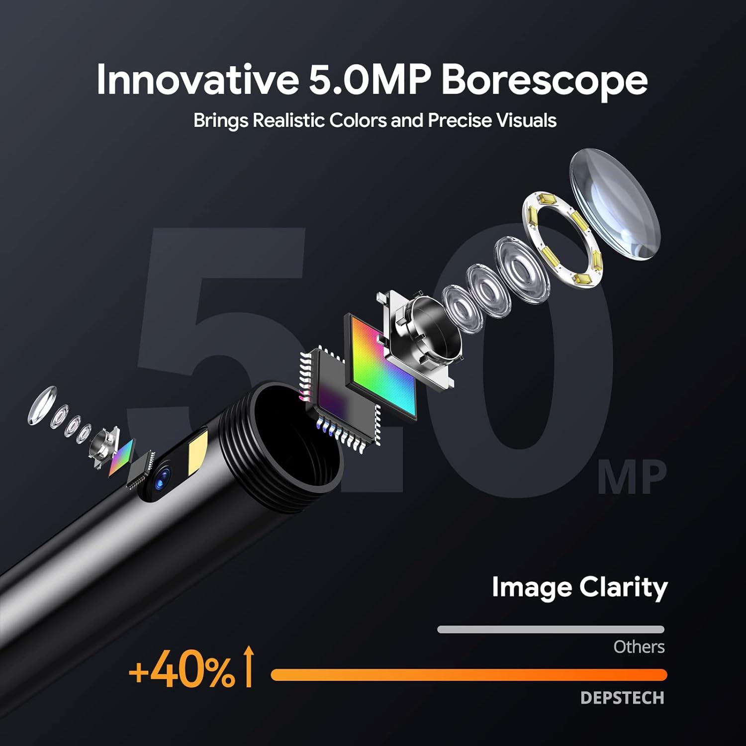 Depstech - 5.0Mp Endoscope Camera With 5" IPS Screen & Dual Lens