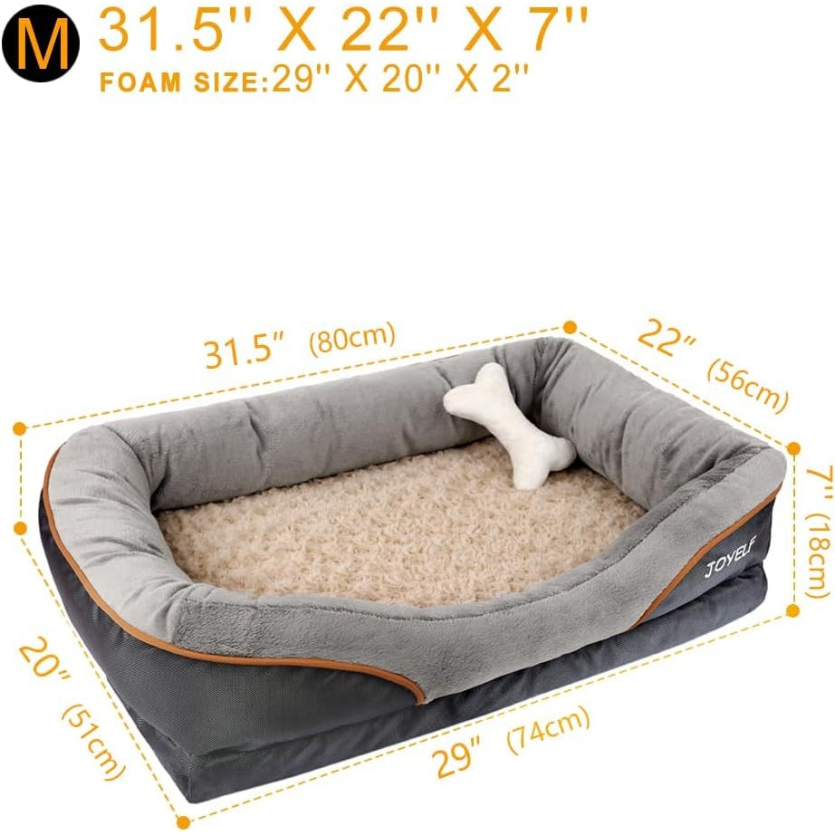 Joyelf - Medium Memory Foam Orthopedic Dog Bed With Washable Cover & Squeaker Toy