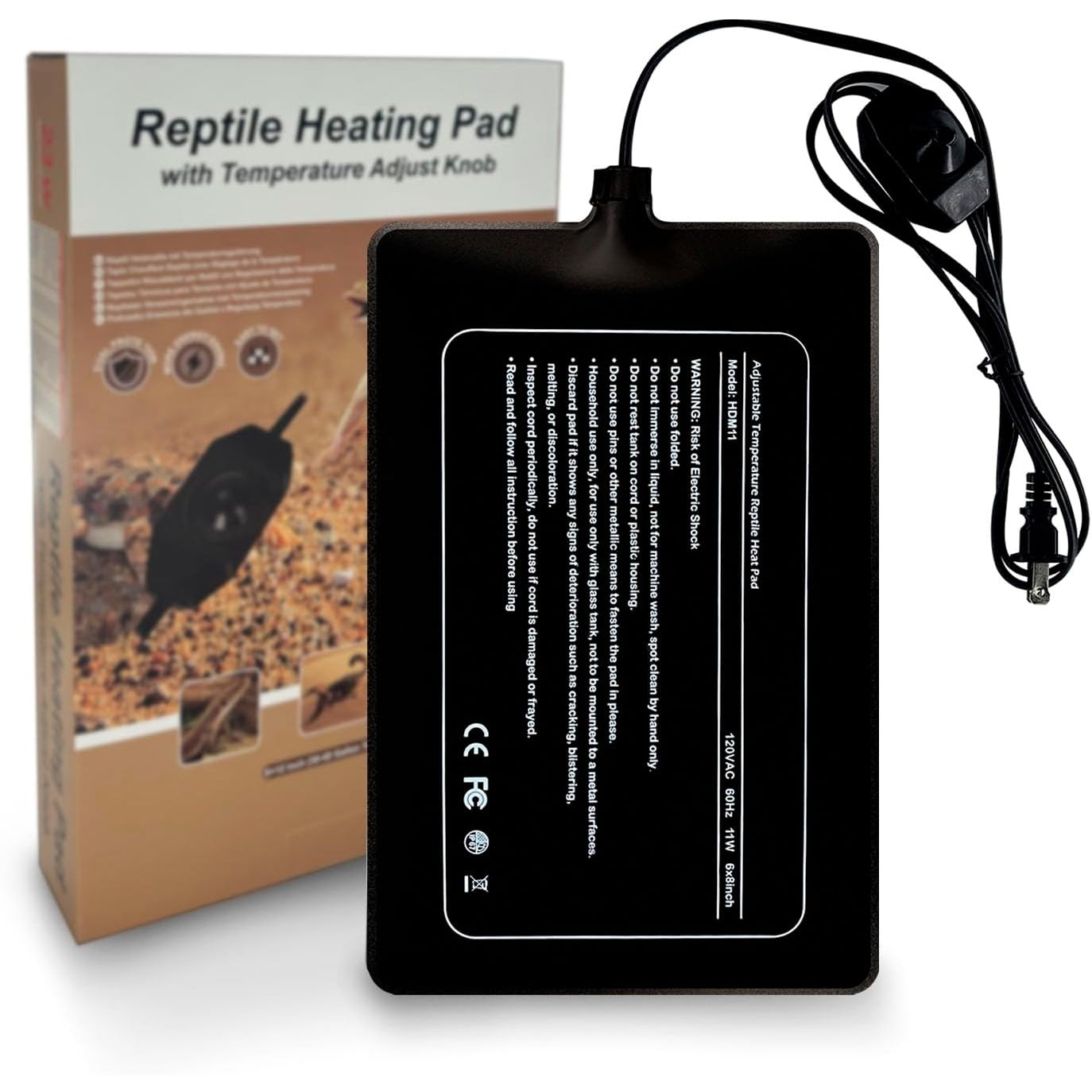 Pasen-Us - Reptile Heating Pad With Temperature Adjustment, 6X8 Inch Under Tank Heat Pad