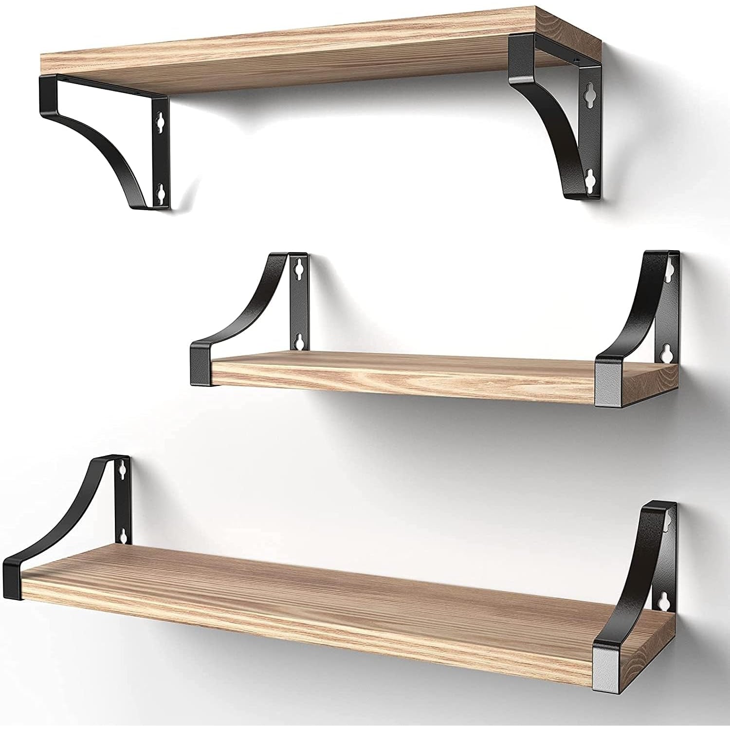 Pipishell - Set of 3 Rustic Wood and Metal Wall Shelves