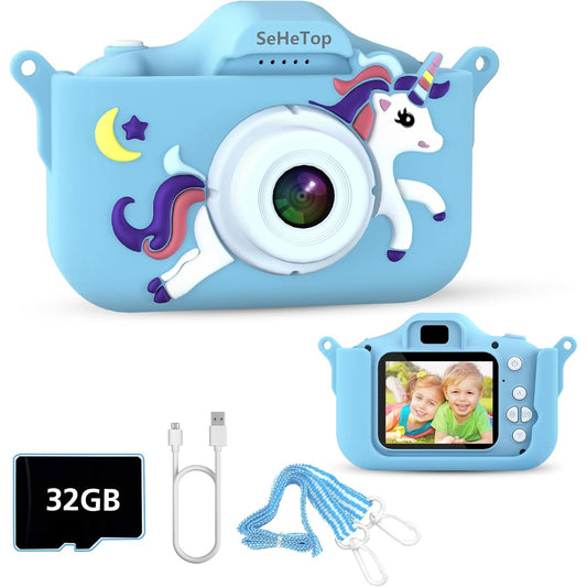 Sehetop - 1080P HD Digital Camera for Kids, Mini, Rechargeable, 2.0" Display (Blue)