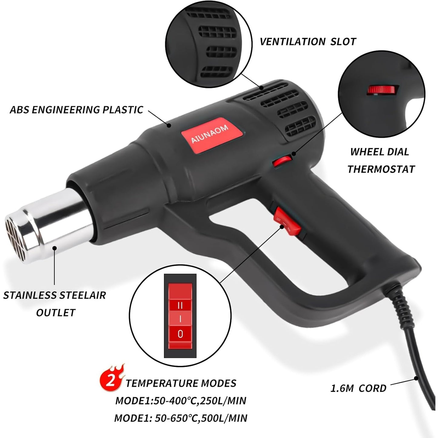 Aiunaom - 2000W Heat Gun With Adjustable Temperature And Overload Protection