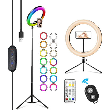 2Nlf - 10" RGB LED Ring Light With 53" Adjustable Tripod & Wireless Remote