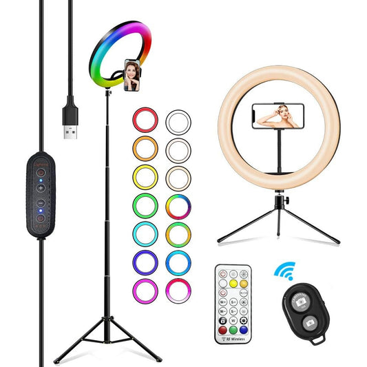 2Nlf - 10" RGB LED Ring Light With 53" Adjustable Tripod & Wireless Remote