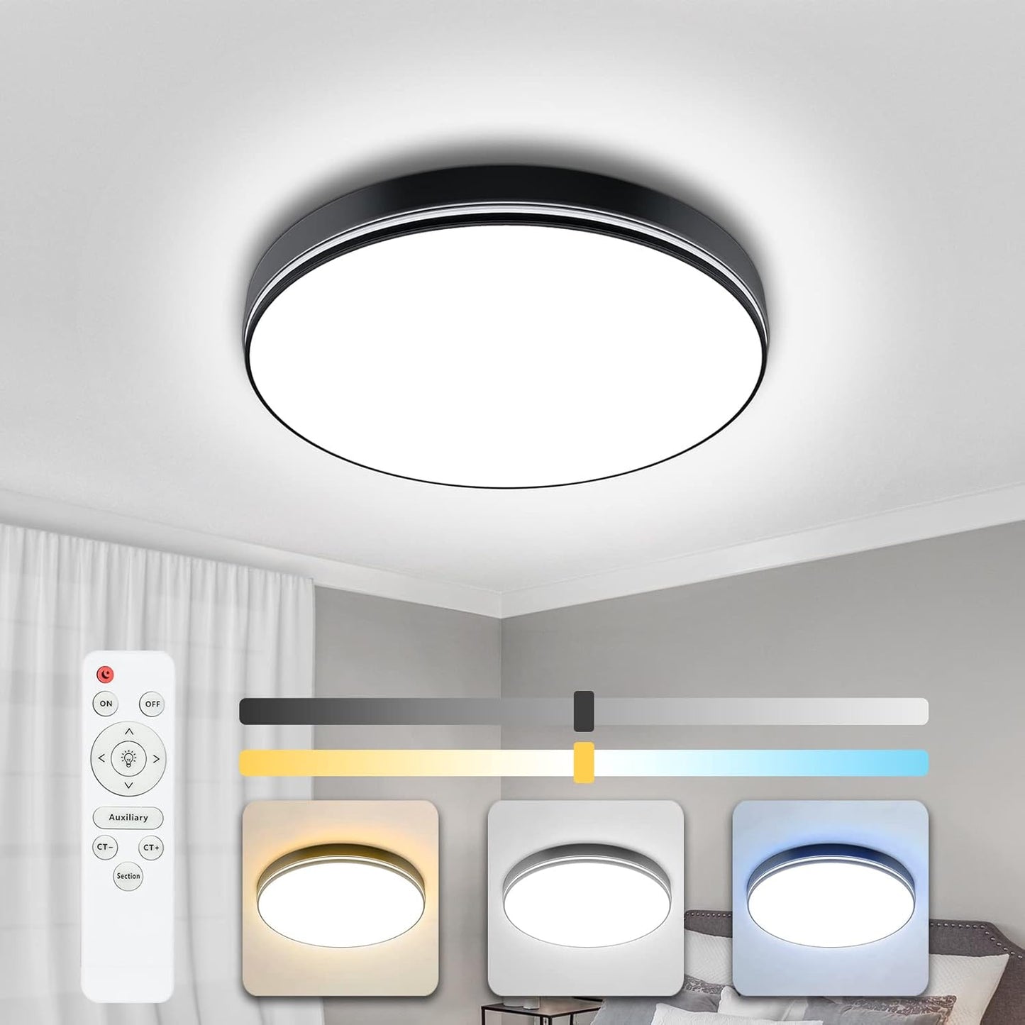 Bapro - 72W Adjustable Bathroom Ceiling Light, 3000K-6000K, Ø 50Cm Round