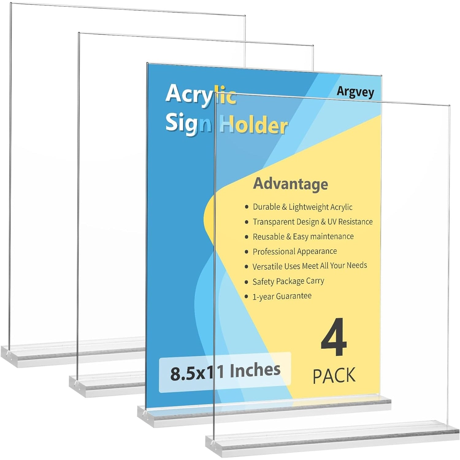 Argvey - 4-Pack Acrylic Sign Holder, 8.5 x 11 Inch Vertical T Shape Display Stand