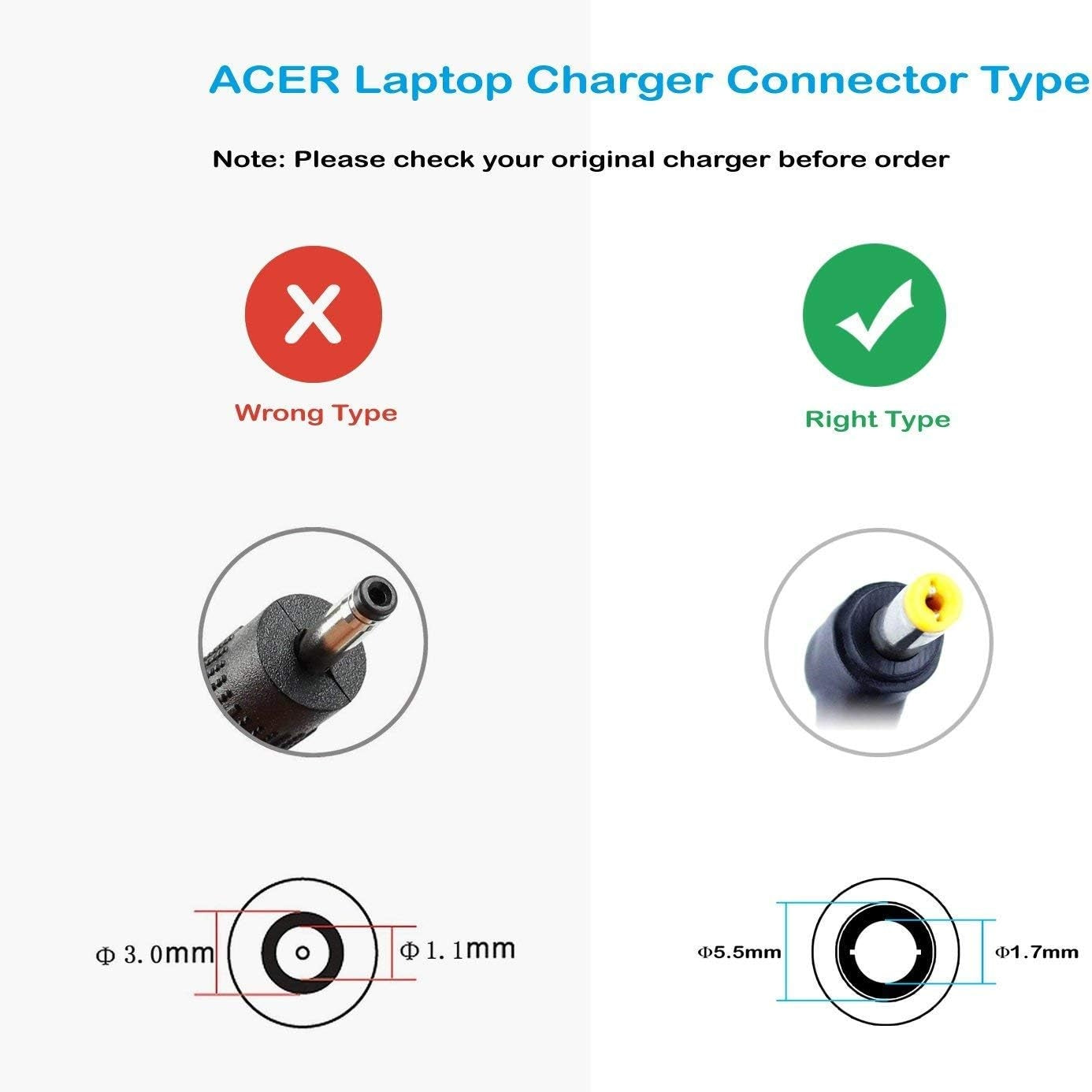 Fske - 45W 19V 2.37A Laptop Charger For Acer Aspire & Chromebook