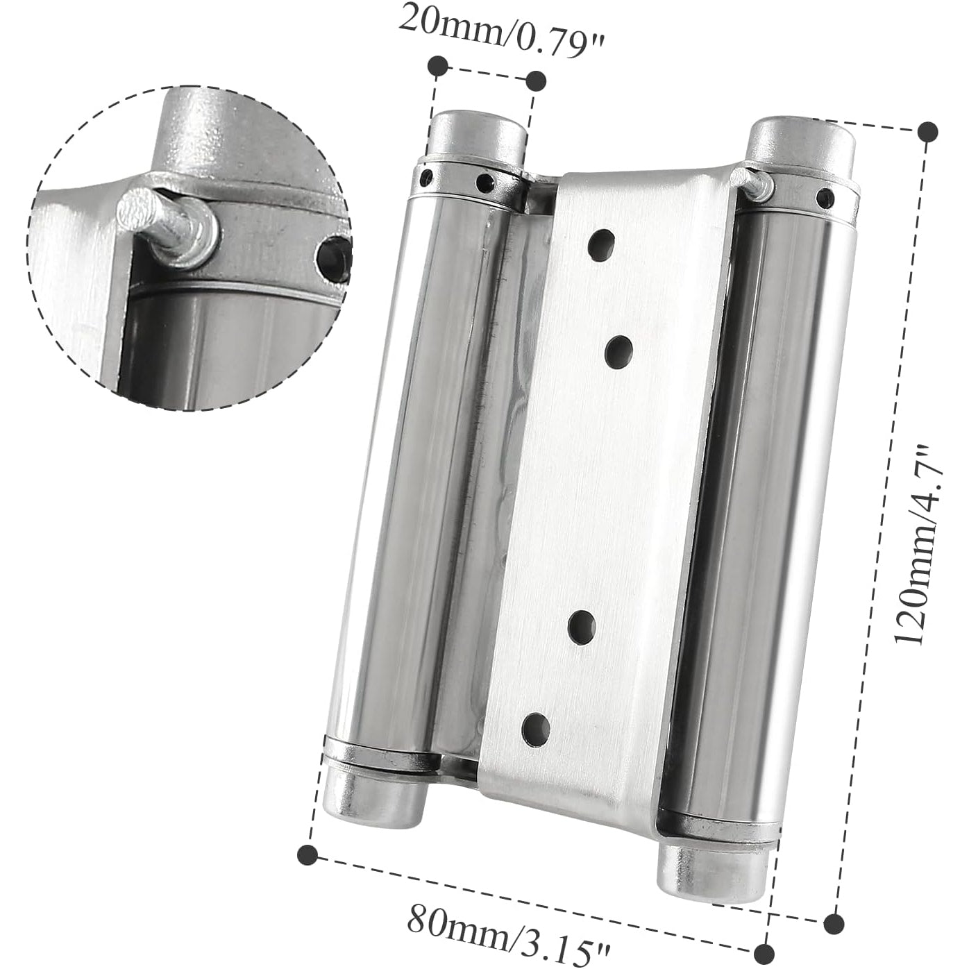 Kyuionty - 4" Double Action Spring Hinge, Stainless Steel, Self Closing, Pack Of 2