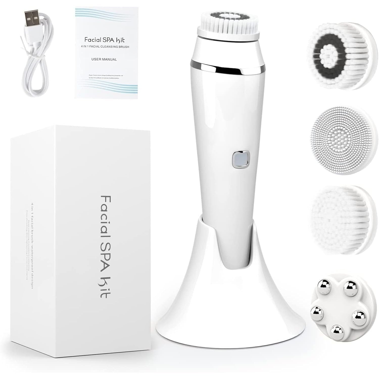 Arabest - 4 In 1 Rechargeable Facial Cleansing Brush (White)