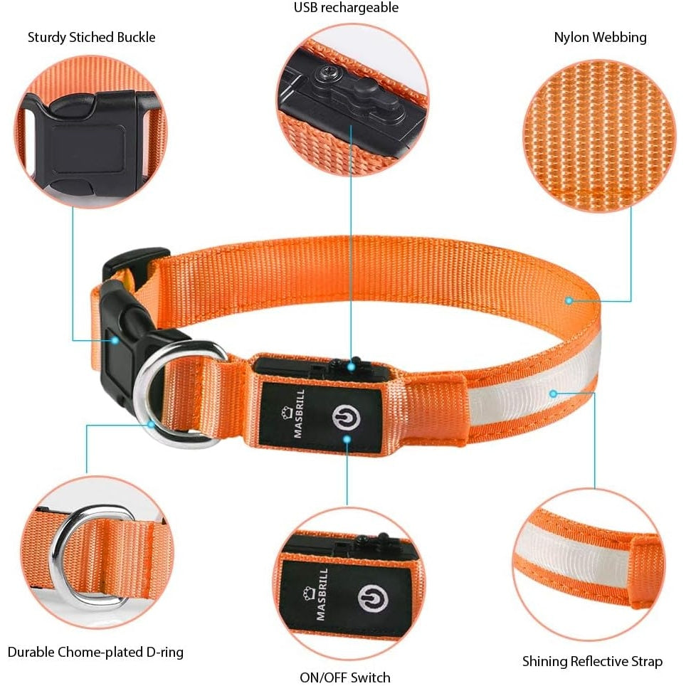 Masbrill - Led Rechargeable Waterproof Light Up Dog Collar