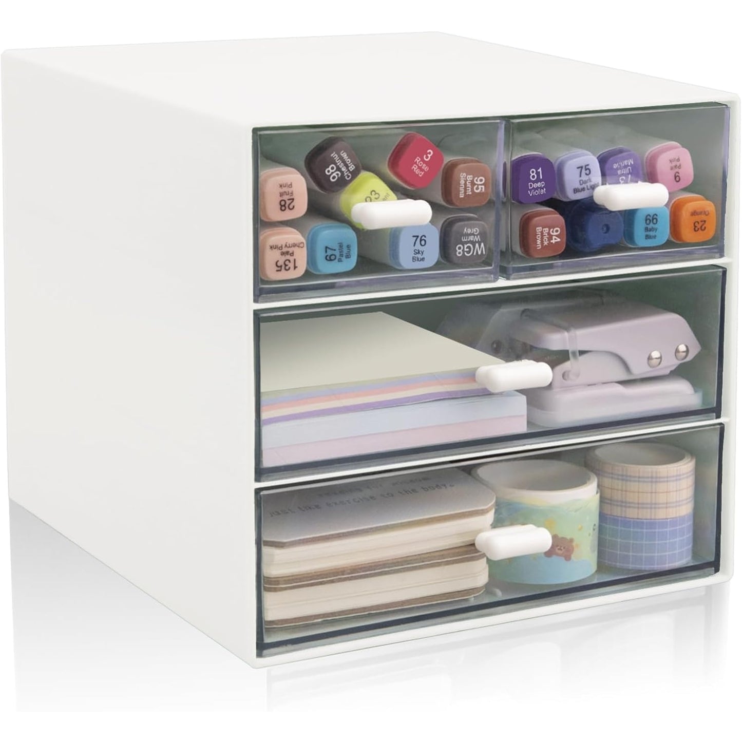 Zyners - Desk Organizer With 4 Drawers, Office & Home Storage Box (White)