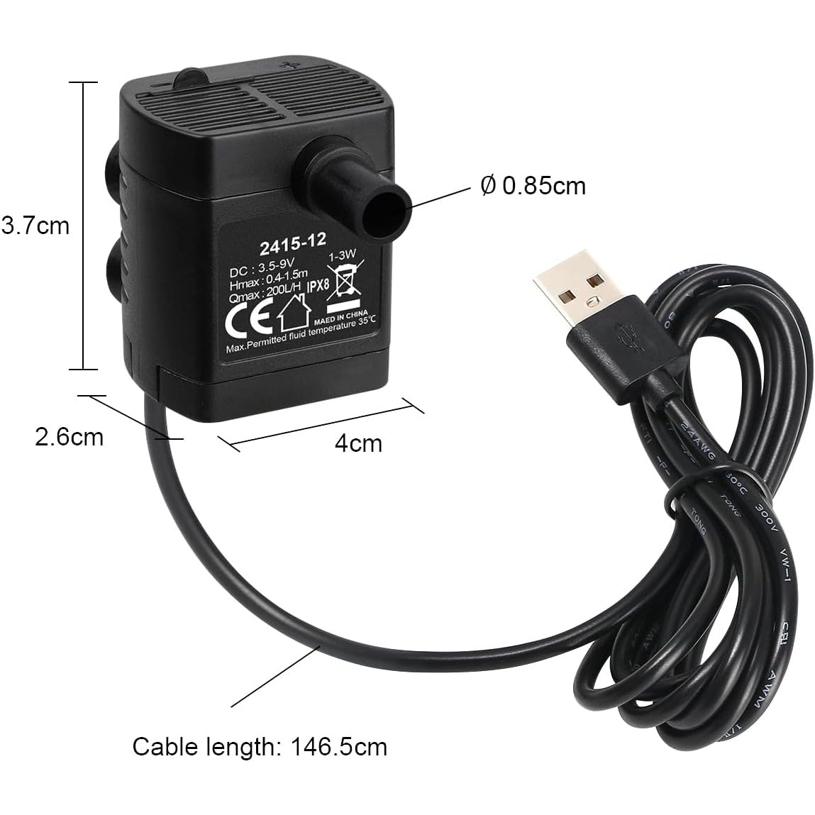 Flintronic - Submersible USB Water Pump for Aquarium, Fish Tank, Hydroponics