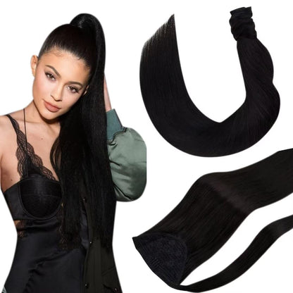 Hetto - Black Human Hair Ponytail Extension 22 Inch 100G