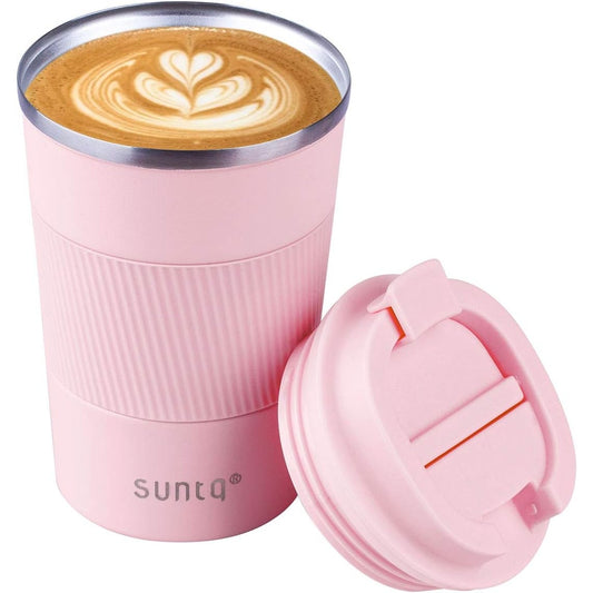 Suntq - Stainless Steel Insulated Travel Mug With Leak-Proof Lid, Pink 380ml