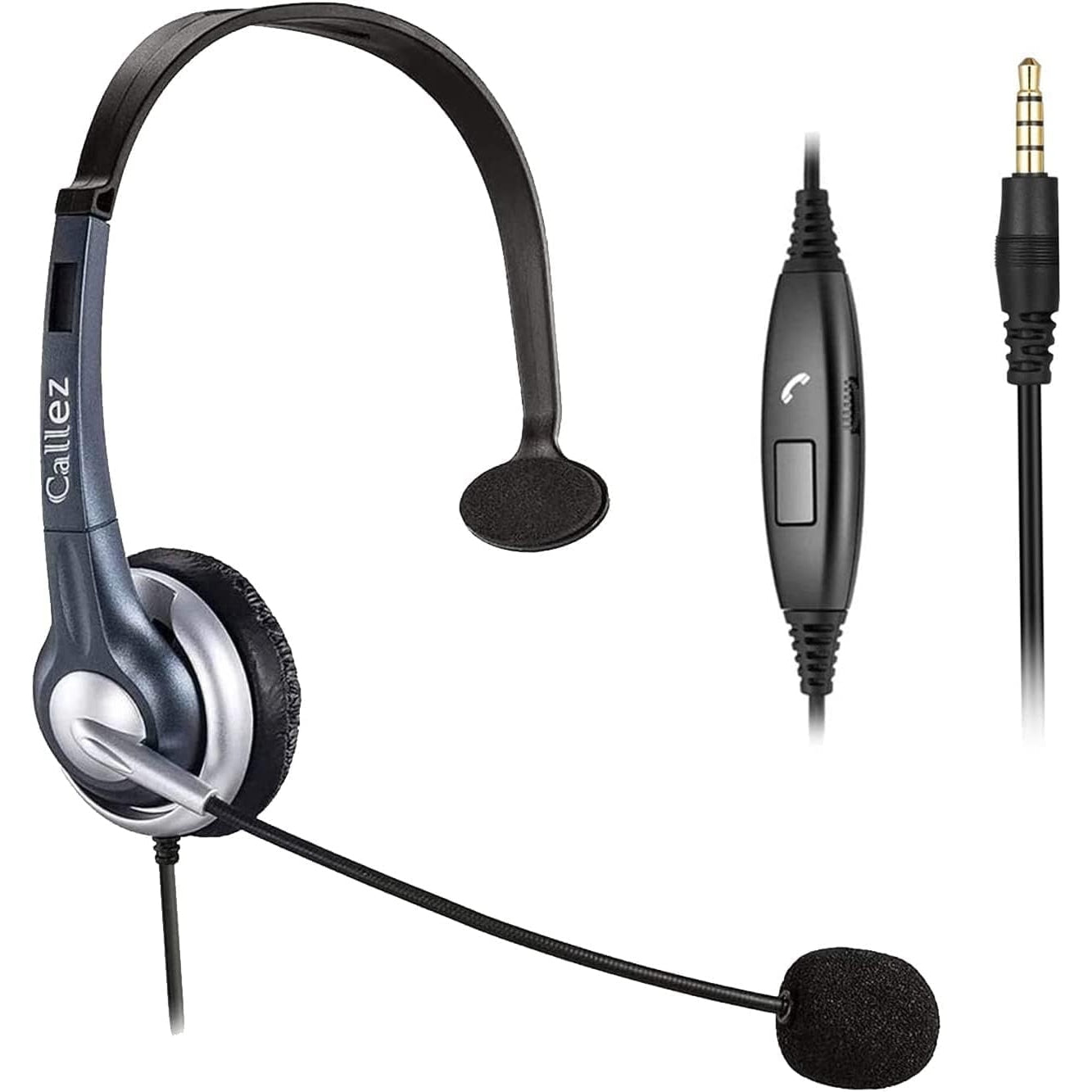 Callez - 3.5mm Mono Headset With Noise Cancelling Mic, Compatible With Smartphones & PC