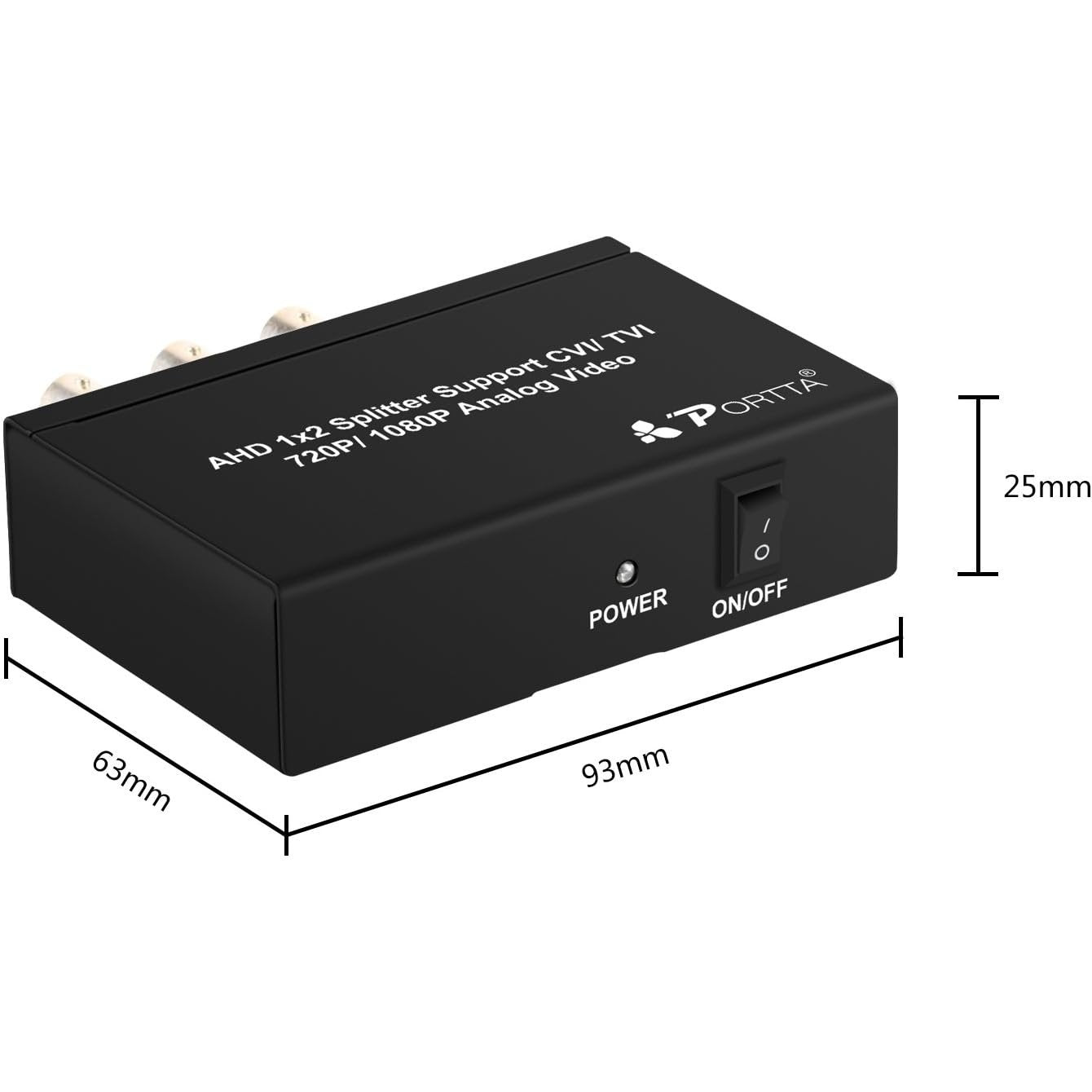 Portta - AHD/TVI/CVI Splitter 2 Ports 1x2 720P/1080P Up To 500M Plug And Play