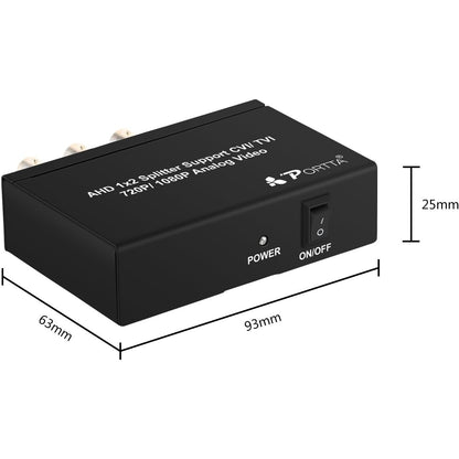 Portta - AHD/TVI/CVI Splitter 2 Ports 1x2 720P/1080P Up To 500M Plug And Play