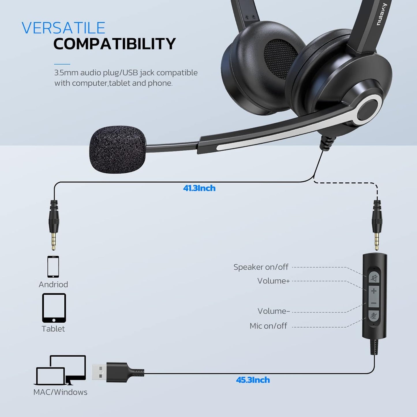 Nulaxy - Wired USB Computer Headset With Noise Cancelling Mic