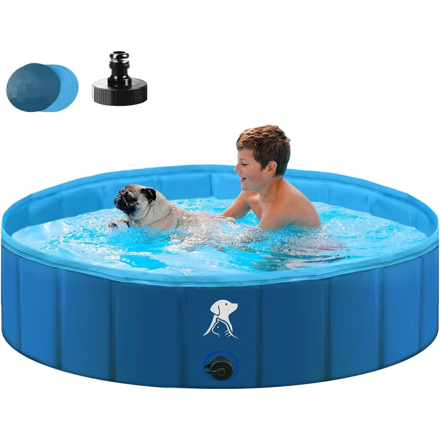 Fwiull - Foldable Dog Pool, 80x30 Cm, Non-Slip, Portable, Blue