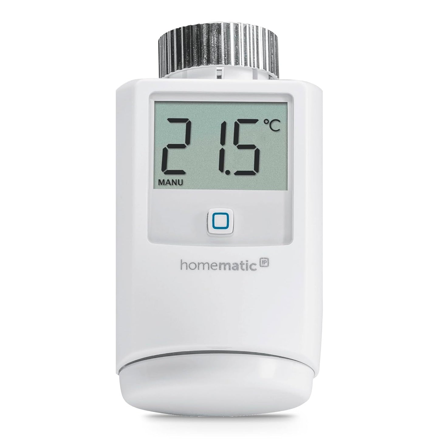 Homematic IP Heizkörperthermostat HmIP-eTRV-2 in Weiß, mit Frostschutzfunktion und Steuerung über Smartphone-App, Google Assistant oder Amazon Alexa.