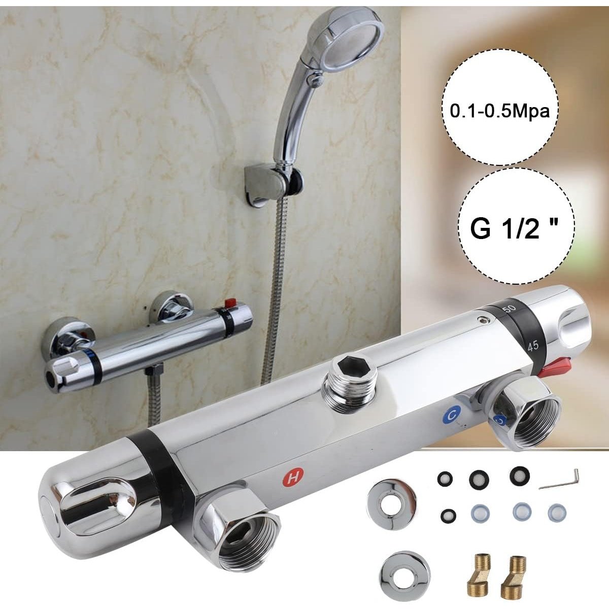 Cozyel - Chrome Shower Thermostat Mixer Tap With 38Â°C Safety Button