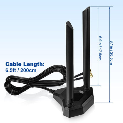 Eightwood - Dual Band WiFi Antenna 2.4GHz 5GHz RP-SMA With 6.5Ft Extension Cable