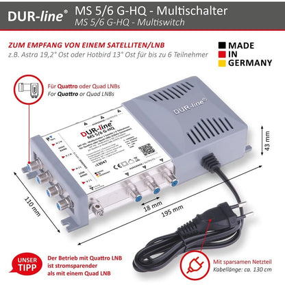 Dura-Sat Gmbh & Co.Kg - Dur-Line MS 5/6 G-HQ Multiswitch for 6 Participants - 4K UHD