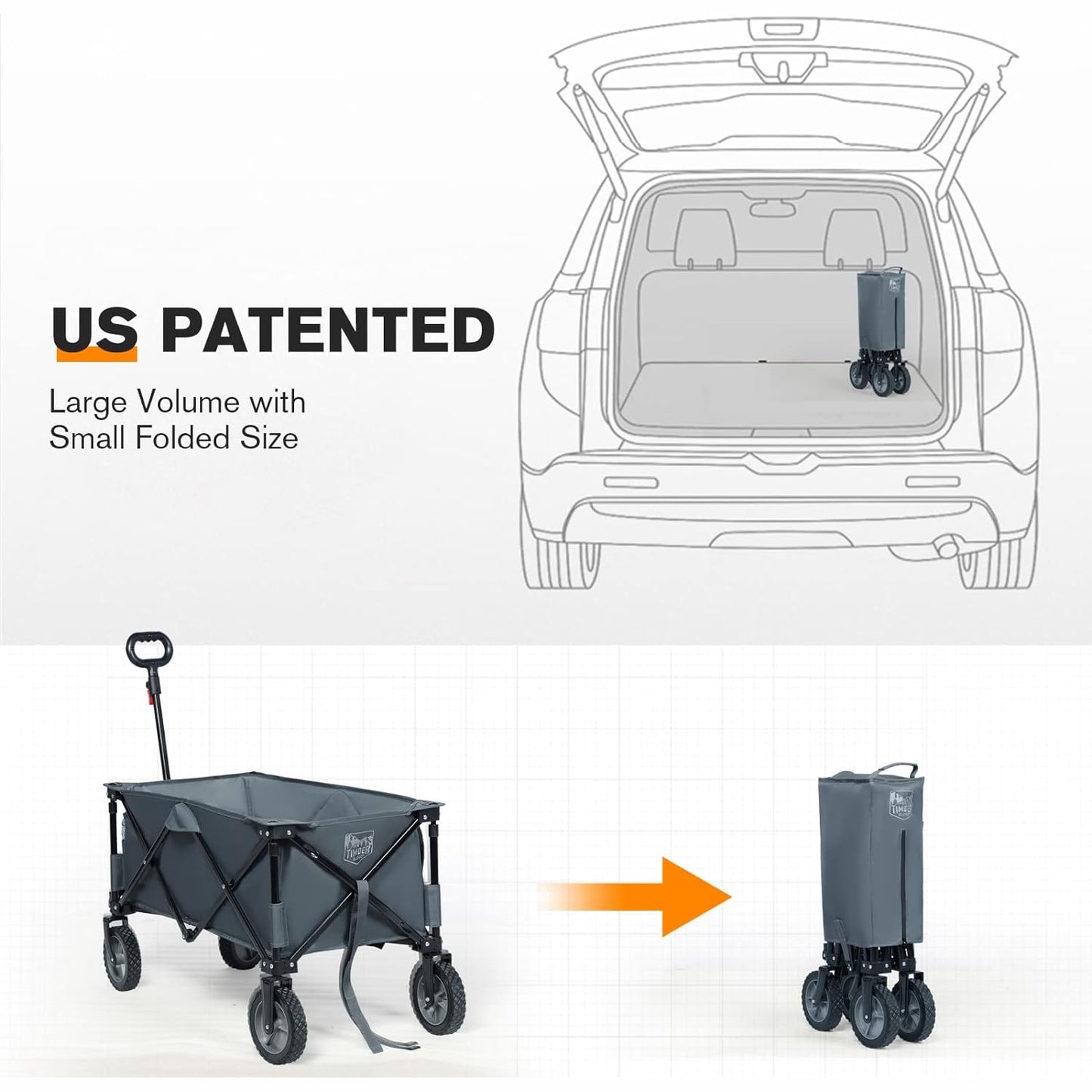 Timber Ridge - Collapsible Outdoor Folding Wagon Cart With Side Bag & Cup Holder