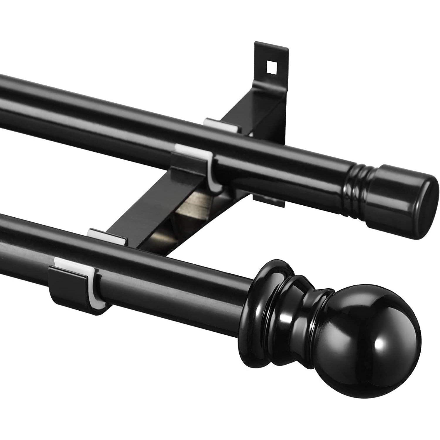 Horse Secret - Adjustable Double Curtain Rod, 76-368cm, Stainless Steel, Black