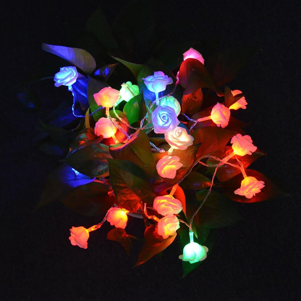 Jltph - Rose Flower String Light 20 LED Battery Power, Multi-Color, 2.5M/8.2Ft