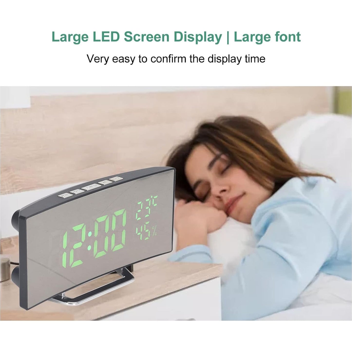 Cyrank - Digital Mirror Alarm Clock With Large LED Display (Green Light)