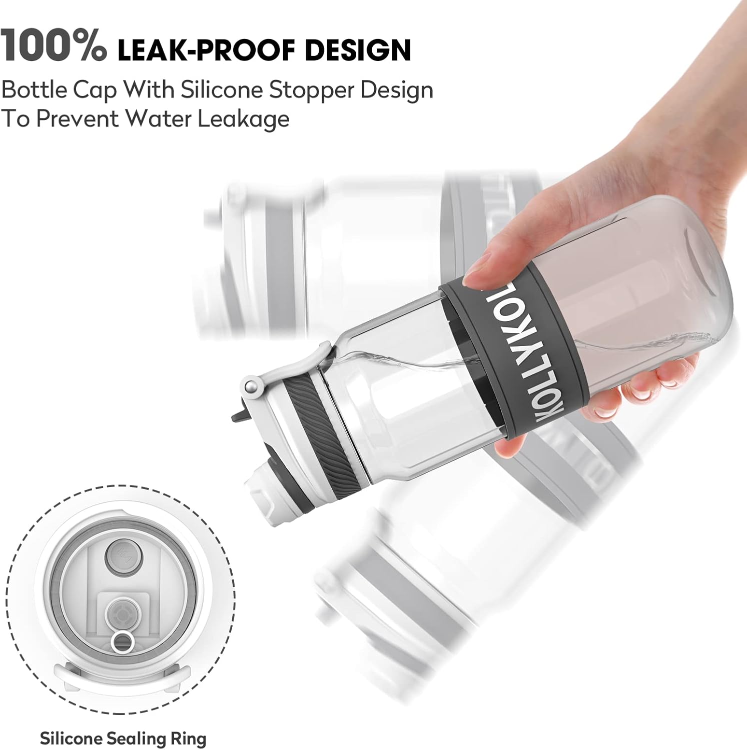 Kollykolla - Large 1L BPA Free Leak Proof Sports Water Bottle