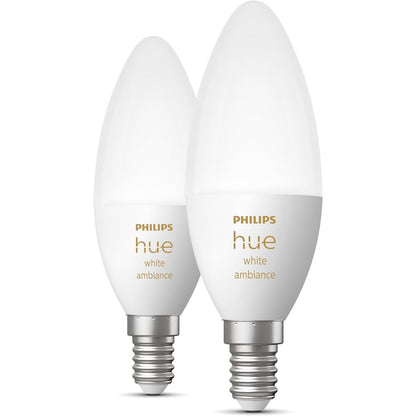 Philips Hue - White Ambiance LED Bulb E14, Bluetooth, 2-Pack, Works With Alexa, Google, Apple