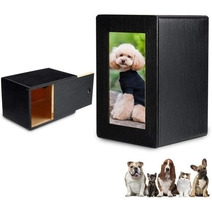 Oijh - Pet Memorial Wooden Photo Cube Cremation Urn Black 10.4x10.4x16 Cm