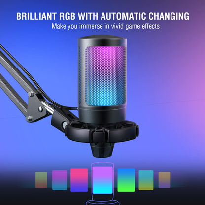 Fifine - Usb Gaming Microphone Kit With Mute Button, Rgb, Arm Stand